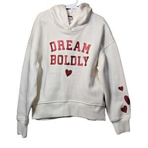 Girls Dream Boldly Hoodie 8Y White Graphic Sweatshirt Hearts Valentine